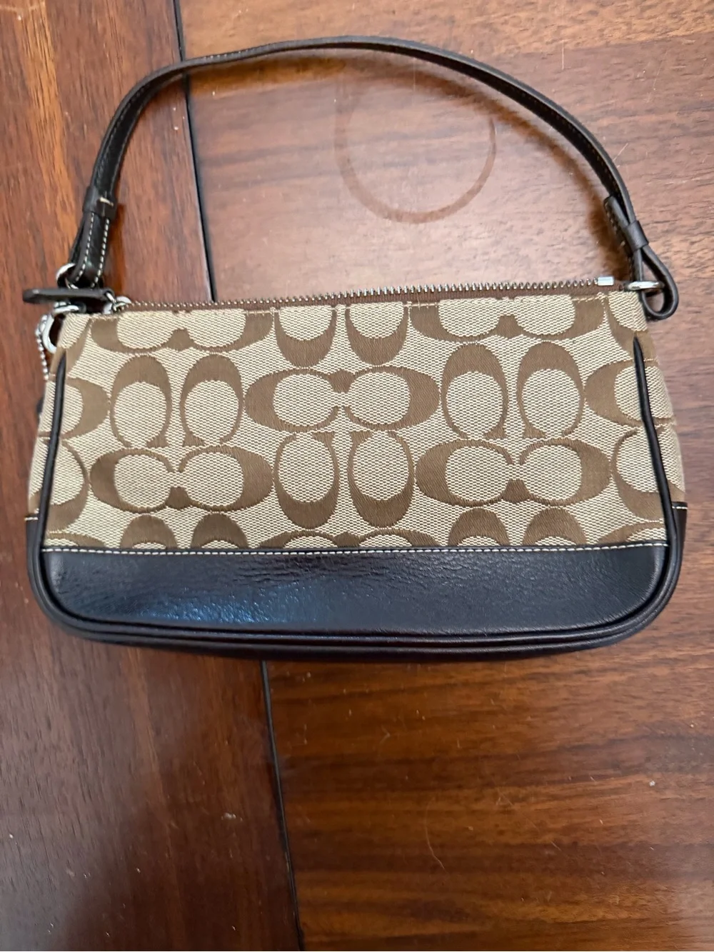 Coach Tan & Brown Signature Canvas Mini Wristlet